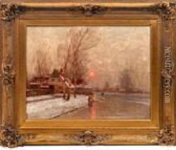 Winterstimmung Am Niederrhein Oil Painting - Johann Jungblutt