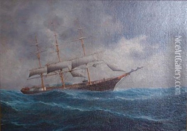 Three-masted Ship At Sea Oil Painting - Luca Papaluca