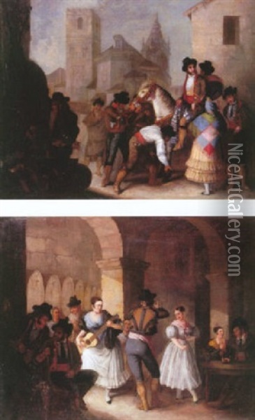Revisando El Caballo Oil Painting - Jose Roldan Y Martinez