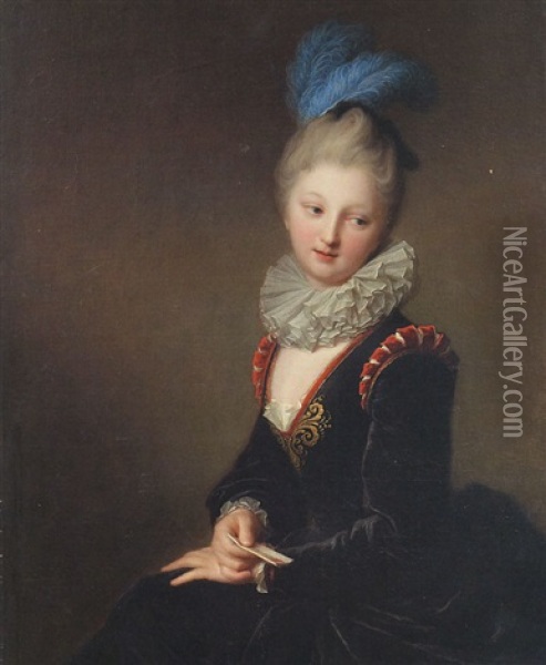 La Jeune Femme Au Billet Doux Ou Portrait De Mademoiselle Christine-antoinette-charlotte Desmares (?) Oil Painting - Jean-Baptiste Santerre