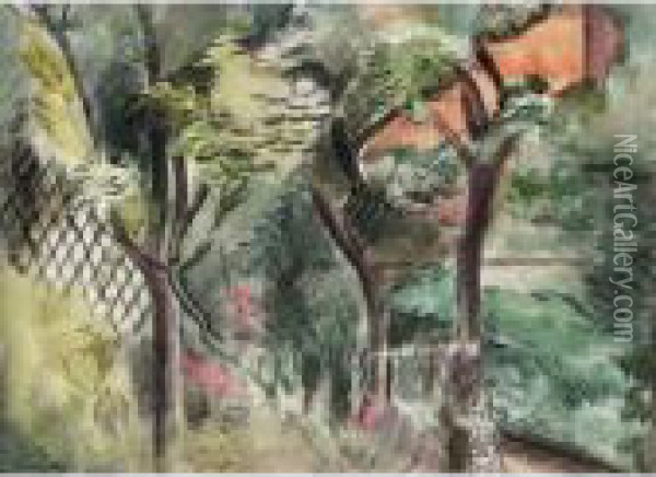 Garden Scene Oil Painting - Bernard Meninsky