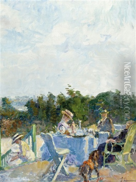 La Terrasse Oil Painting - Georges (Ferdinand) Lemmers