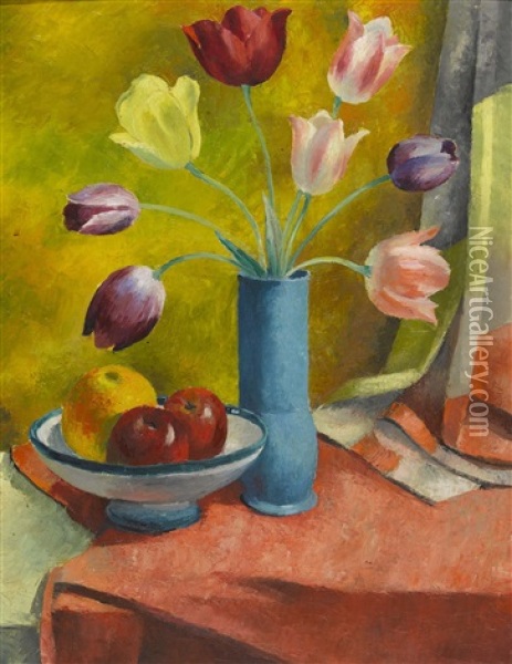 Stillleben Mit Tulpen Und Apfeln Oil Painting - Werner Koch