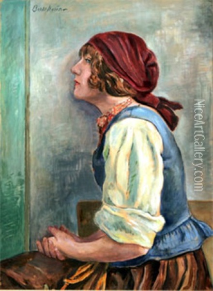 Ung Kvinna I Profil Oil Painting - Bertil Noren