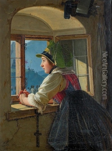 Gebet Am Fenster Oil Painting - Eduard Freudenberg