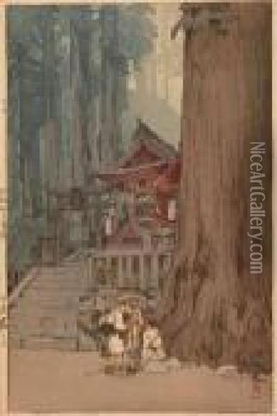 Misty Day In Nikko, Color 
Woodcut, 1937, Pencil Signed In Roman Script Hiroshi Yoshida , Jizuri 
Seal. - Oban: 40.1 X 27 Cm Oil Painting - Hiroshi Yoshida