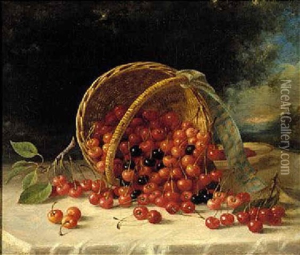 Still Life With Cherries In A Basket Oil Painting - John F. Francis