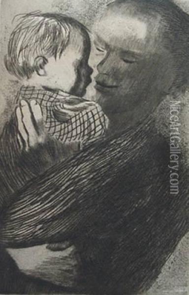 Mutter Mit Kind Auf Dem Am Oil Painting - Kathe Kollwitz