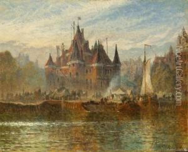 Amsterdam, Blick Auf Den Nieuwe Markt. 1879 Oil Painting - Henry Thomas Dawson