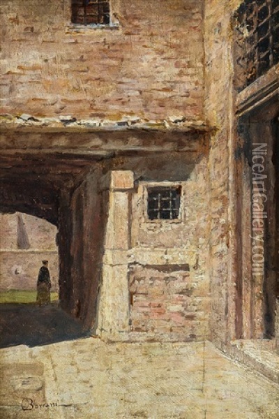 Interno Di Cortile Con Figura Sullo Sfondo Oil Painting - Odoardo Borrani