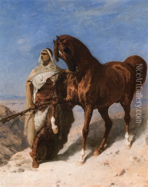 Guerrier Arabe Et Son Cheval Oil Painting - Paul Delamain