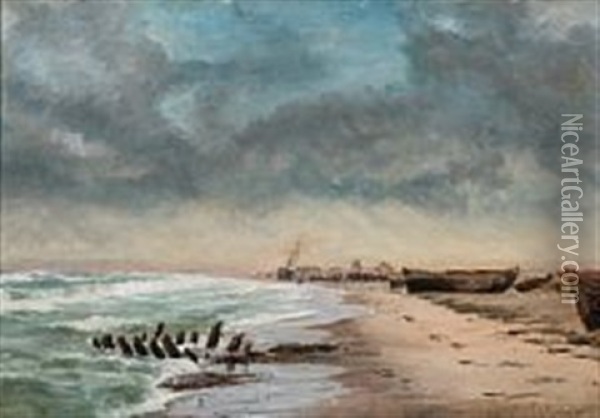 Gathering Storm Along The Coast At Skagen Oil Painting - Carl Ludvig Thilson Locher