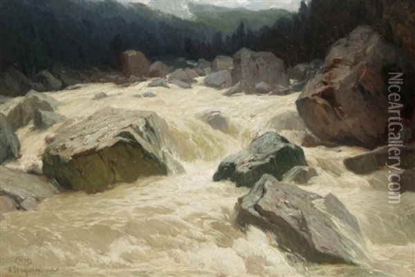 At The Rapids Oil Painting - Albert Stagura