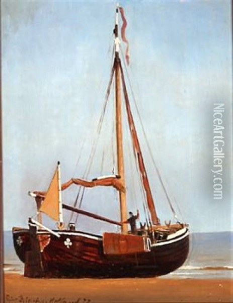 Dutch Ship On A Beach Oil Painting - Christian Blache