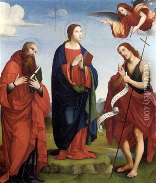 The Annunciation With Saint John The Baptist And Saint Jerome Oil Painting - Francesco Francia
