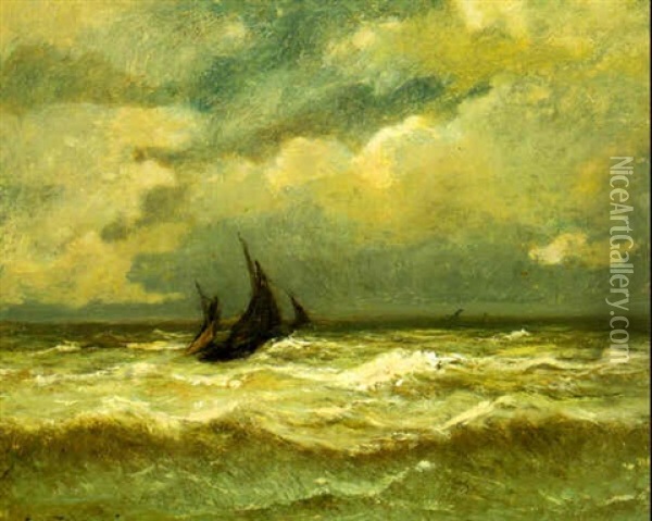 Bateau Sur Une Mer Agitee Oil Painting - Jules Dupre