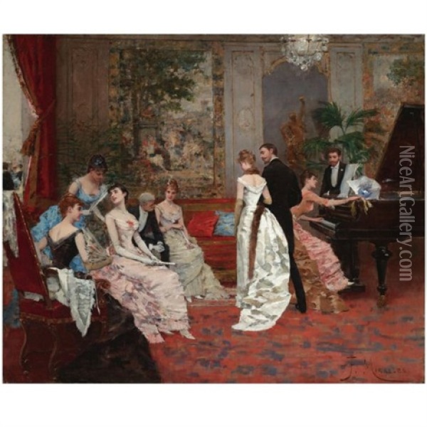 Fiesta Elegante (an Elegant Soiree) Oil Painting - Francisco Miralles y Galup