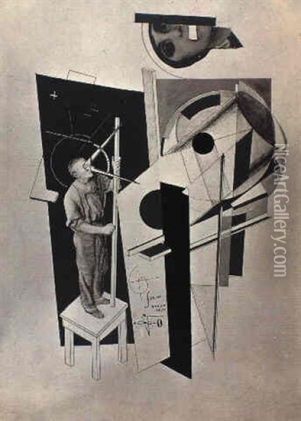 Vladimir Tatlin At Work, On The Monument Of The Third International Oil Painting - El Lissitzky