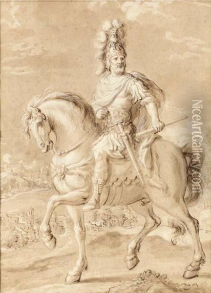 A General On Horseback In A Landscape Oil Painting - Pierre Mosnier