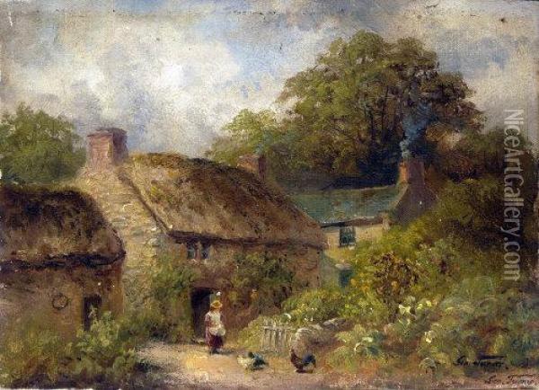 Cottage At Kirt Ireton, Derbyshire Oil Painting - George Turner