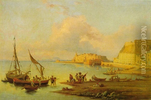Veduta Della Costa Napoletana Con Castel S.elmo Oil Painting - Johann Jakob Frey