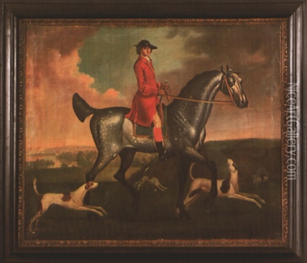 Horse And Rider Surrounded By Hunting Dogs Oil Painting - Thomas Spencer