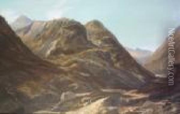 Figure In Extensive Lake And Mountain Landscape Oil Painting - John Faulkner
