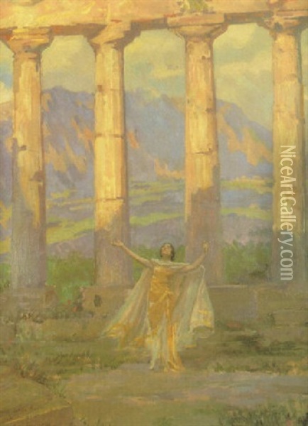 Mujer En El Templo De Paestum Oil Painting - Jose Garnelo Y Alda