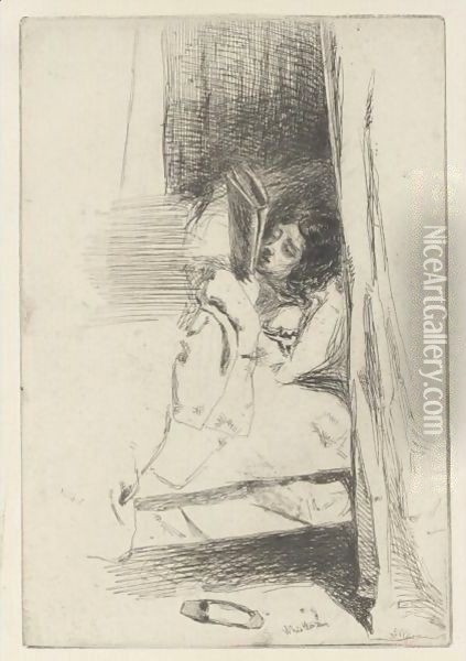 Reading In Bed Oil Painting - James Abbott McNeill Whistler