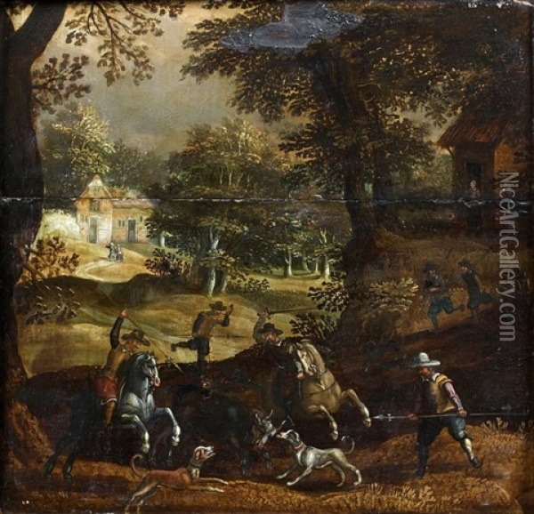 La Chasse Au Buffle Oil Painting - Jan van der Straet (Stradanus)
