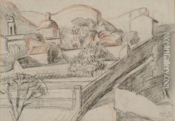 Church And Buildings On A Hillside Terrace Oil Painting - Roger Eliot Fry