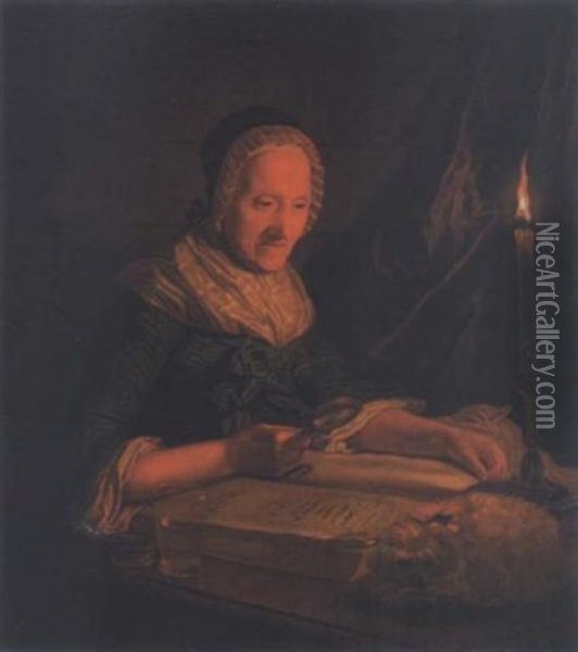 Alte Dame Bei Der Bibel-lekture Oil Painting - Georges David Mathieu