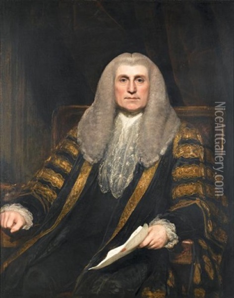 Portrait Of A Gentleman In Lord Chancellor's Robes, Seated, Holding A Document Oil Painting - George Romney