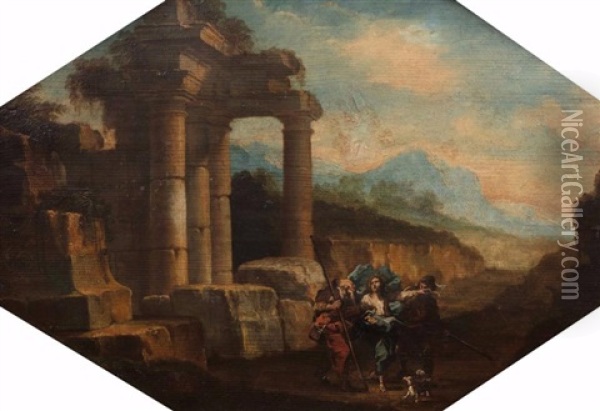 Le Christ Et La Samaritaine Et Les Pelerins D'emmaus (2 Works) Oil Painting - Alessandro Magnasco