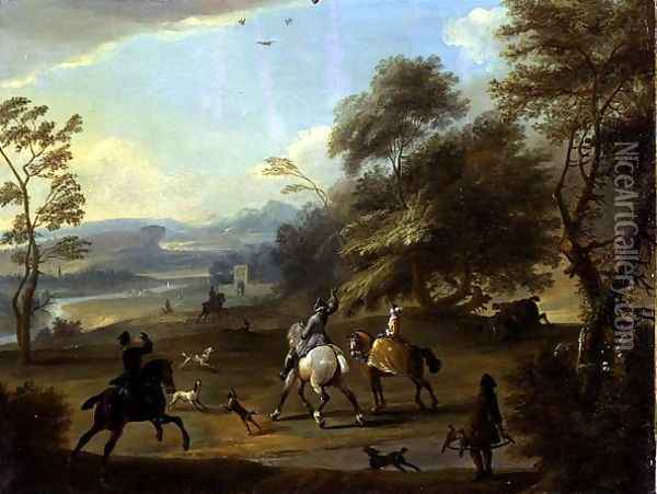 A Hawking Party, c.1690 Oil Painting - Jan Wyck