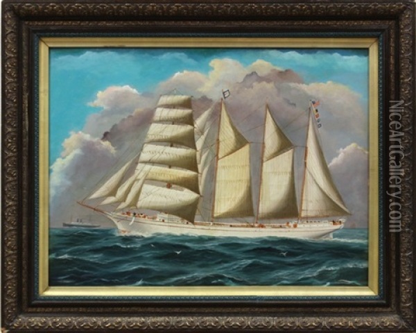 Four-masted American Sailing Ship Oil Painting - Temple West