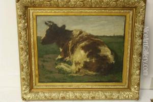 Rustende Koe In Weide Oil Painting - Piet Van Den Bergh
