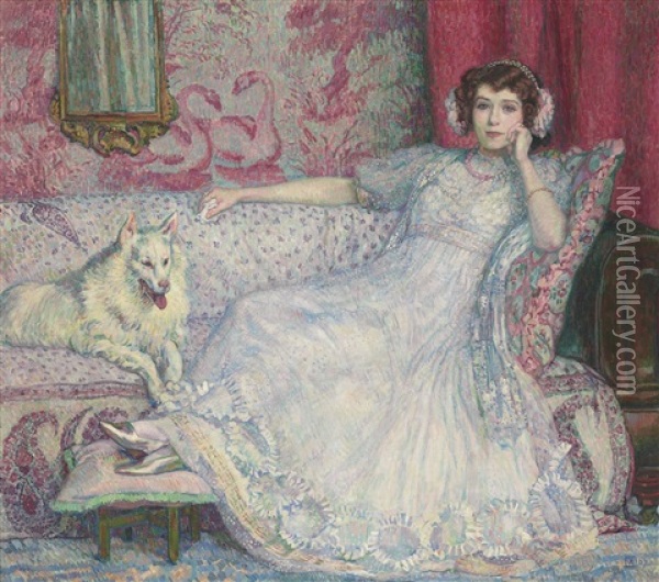 Portrait D'helene Keller (la Dame En Blanc) Oil Painting - Theo van Rysselberghe