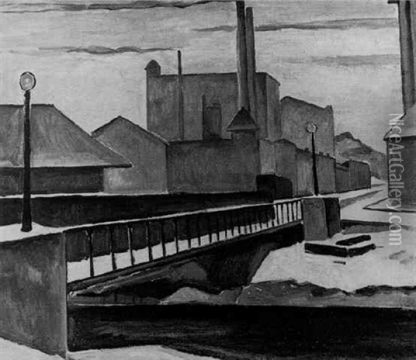 Factories With Bridge Oil Painting - Edgar Hewitt Nye