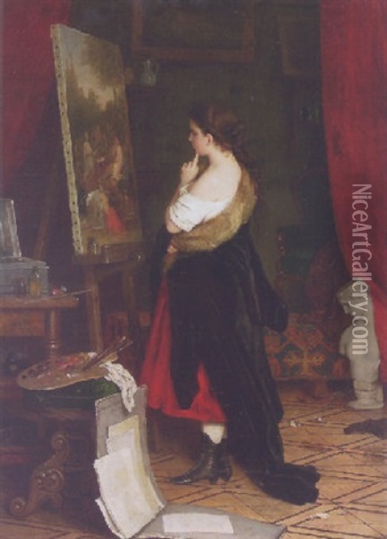 Admiring The Picture Oil Painting - Johann Georg Meyer von Bremen