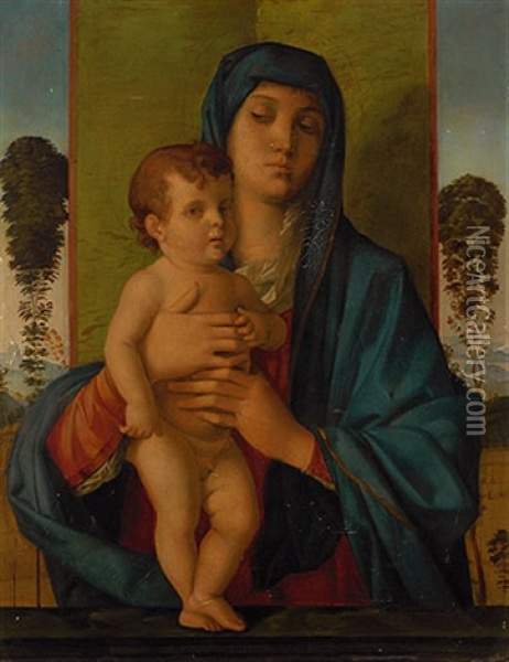 Madonna Mit Kind (after Bellini) Oil Painting - Augusto Wolf