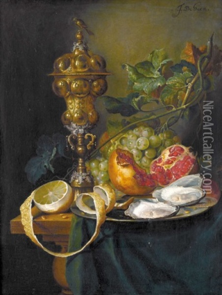 Prunkstillleben Mit Fruchten, Austern Und Buckelpokal Oil Painting - Jan Davidsz De Heem