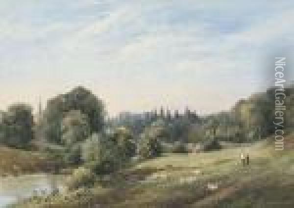 River Meadow Oil Painting - George Arthur Fripp