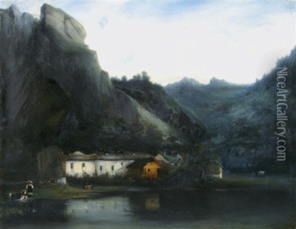 Les Lavandieres Dans Leur Hameau En Montagne Oil Painting - Camille Flers