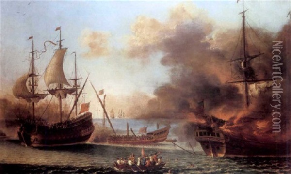 Naval Battle Oil Painting - Adrien Manglard