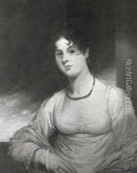 Portrait Of A Lady (miss Eden?) Wearing A White Empire Line Dress Oil Painting - Sir John Hoppner