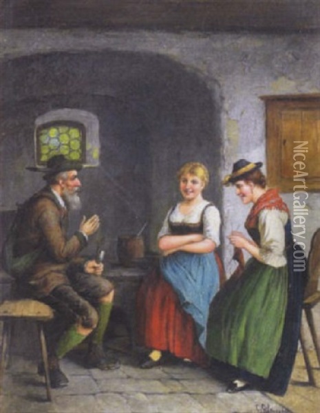 Bavarian Interior Scene Oil Painting - Carl Ostersetzer