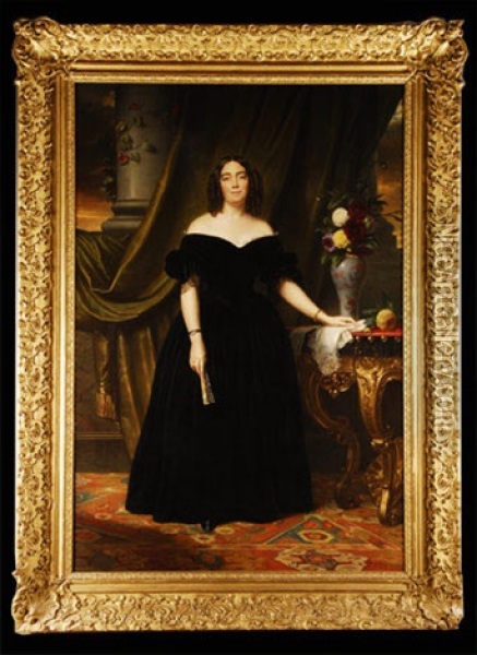 Retrato De La Marquesa De Casa Riera Oil Painting - Sebastien-Melchior Cornu