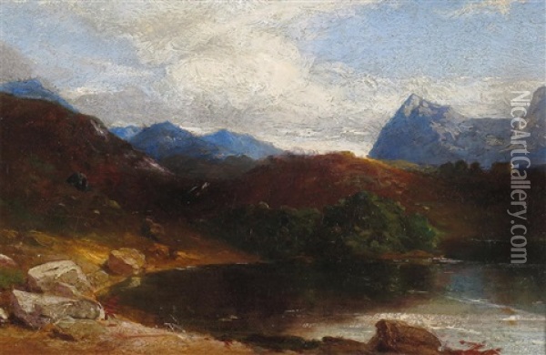 A Lake Scene 1860 Oil Painting - John Samuel Raven