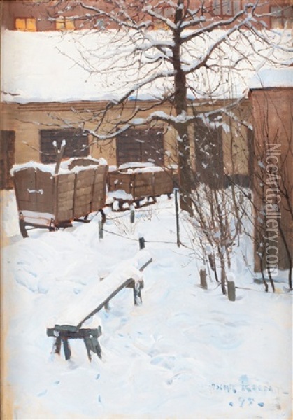 Stockholmsgard Vintertid Oil Painting - Oscar Keen